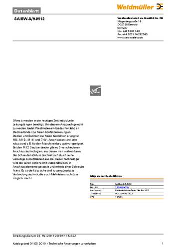 Weidmüller 1934890000 Sensor-/Aktor-Steckverbinder, konfektioniert M12 Polzahl: 8 1St. von Weidmüller