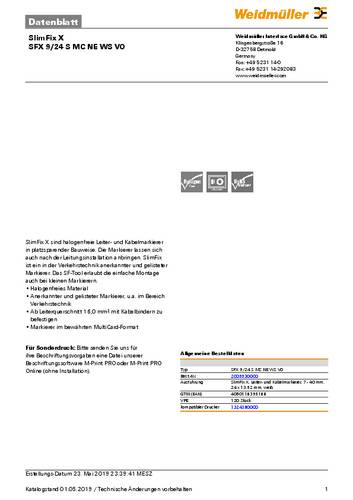 Weidmüller 2009930000 SFX 9/24 S MC NE WS V0 Gerätemarkierung Beschriftungsfläche: 9 x 23.9mm Wei von Weidmüller
