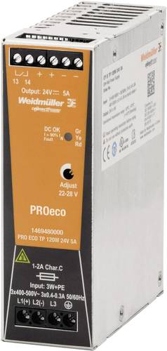 Weidmüller PRO ECO 120W 24V 5A Hutschienen-Netzteil (DIN-Rail) 24 V/DC 5A 120W Anzahl Ausgänge:1 x von Weidmüller
