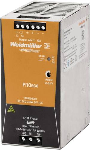 Weidmüller PRO ECO 240W 24V 10A Hutschienen-Netzteil (DIN-Rail) 24 V/DC 10A 240W Anzahl Ausgänge:1 von Weidmüller
