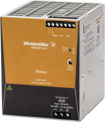 Weidmüller PRO ECO 480W 24V 20A Hutschienen-Netzteil (DIN-Rail) 24 V/DC 20A 480W Anzahl Ausgänge:1 von Weidmüller