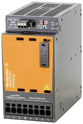 Weidmüller PRO TOP3 480W 48V 10A CO Schaltnetzgerät 10A 480W 56V Ausgangsspannung regelbar, Stabil von Weidmüller