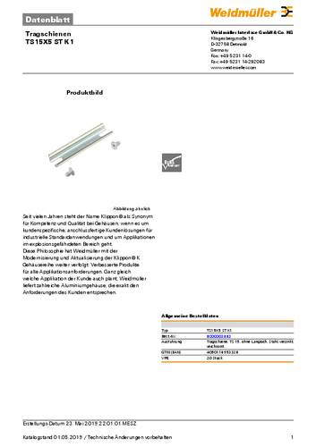 Weidmüller TS15X5 ST K1 Hutschiene Stahl Verzinkt (L x B x H) 60 x 15 x 7.5mm 20St. von Weidmüller