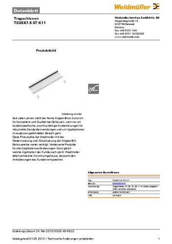 Weidmüller TS35X7.5 ST K11 Hutschiene Stahl Verzinkt (L x B x H) 64 x 35 x 7.5mm 20St. von Weidmüller