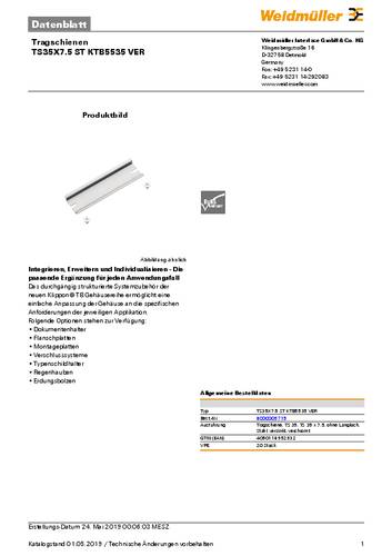 Weidmüller TS35X7.5 ST KTB5535 VER Hutschiene Stahl Verzinkt (L x B x H) 495 x 35 x 35mm 20St. von Weidmüller