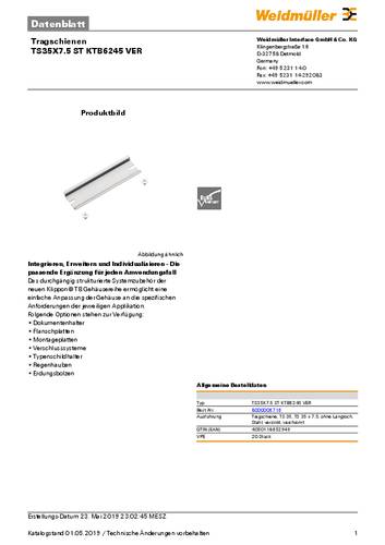 Weidmüller TS35X7.5 ST KTB6245 VER Hutschiene Stahl Verzinkt (L x B x H) 551 x 35 x 35mm 20St. von Weidmüller