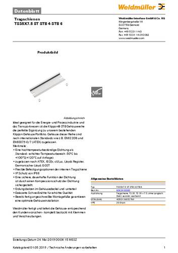 Weidmüller TS35X7.5 ST STB 4 STB 6 Hutschiene Stahl Verzinkt (L x B x H) 200 x 35 x 7.5mm 20St. von Weidmüller