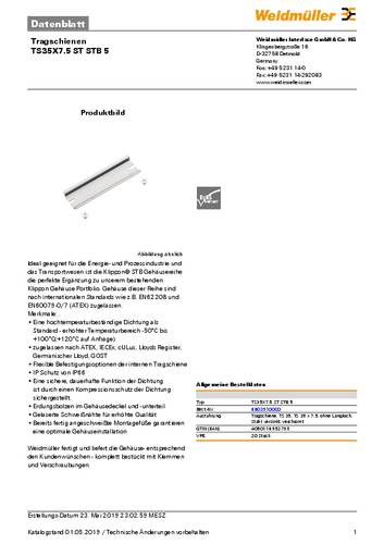 Weidmüller TS35X7.5 ST STB 5 Hutschiene Stahl Verzinkt (L x B x H) 320 x 35 x 7.5mm 20St. von Weidmüller