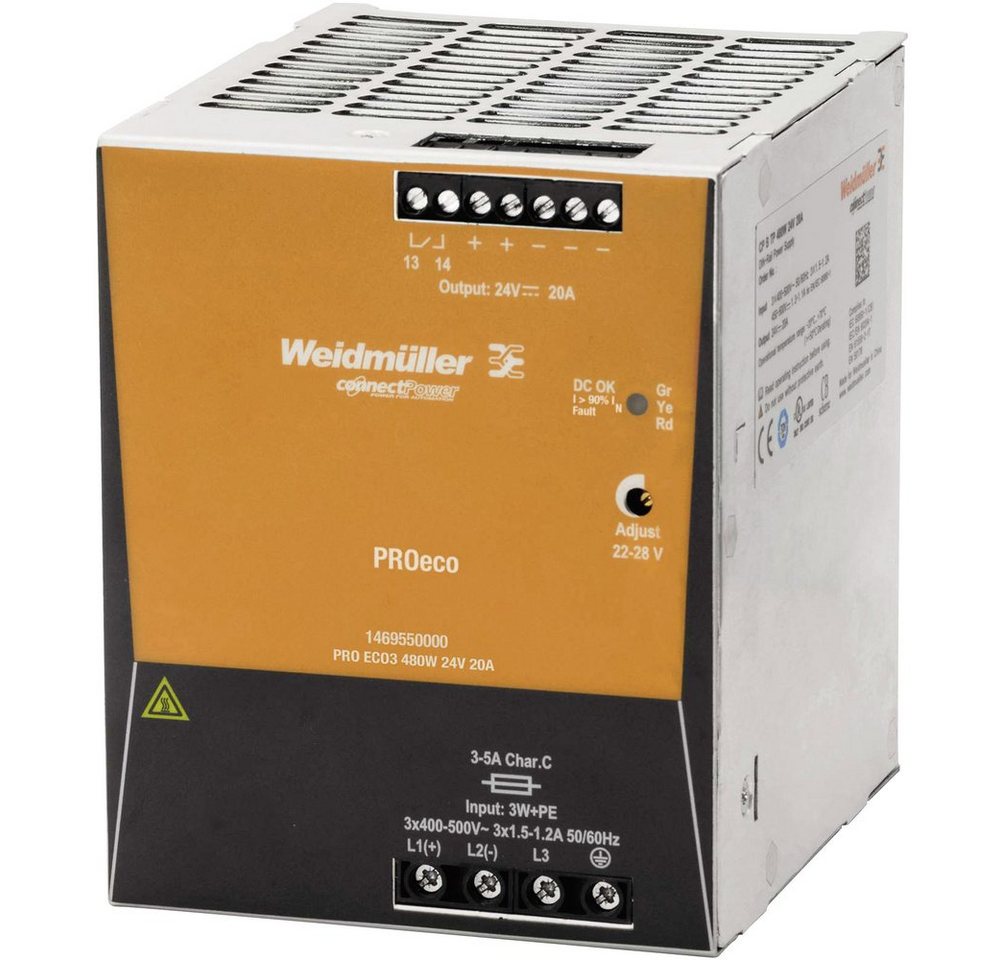Weidmüller Weidmüller PRO ECO3 480W 24V 20A Hutschienen-Netzteil (DIN-Rail) 12 V Hutschienen-Netzteil von Weidmüller