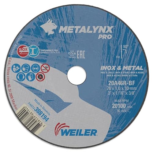 Metalynx PRO Inox & Metall F41 76X1,6X10 Winkelschleifer - Trennscheibe zum Schneiden von Stahl und Edelstahl | Packung mit 100stk von Weiler