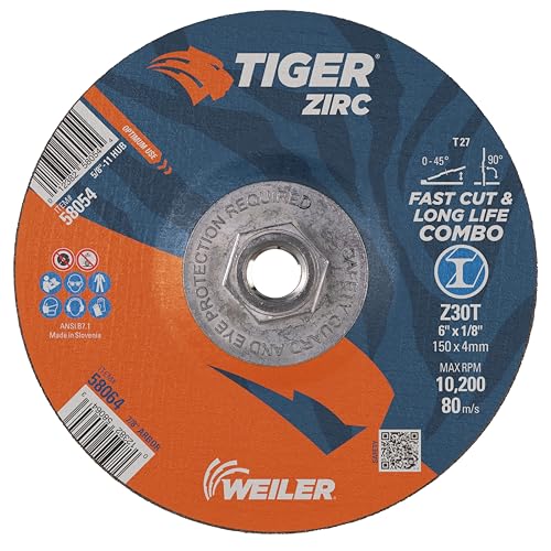 Weiler 58054 15,2 x 0,3 cm Tiger Zirc Typ 27 Cut and Grind Combo Rad, Z30T, 5/8-Zoll-11 UNC Mutter (10 Stück) von Weiler