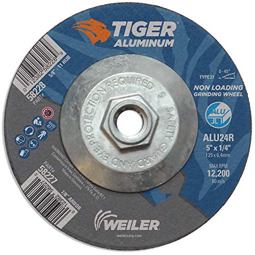 Weiler 58228 5 x 1/4 Tiger Aluminium Typ 27 Schleifscheibe ALU24R 5/8-11 Mutter (10 Stück) von Weiler
