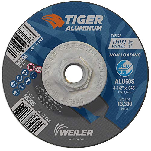 Weiler - 588206 58206 Tiger Aluminium Typ 27 Trennscheibe ALU60S 5/8-11 UNC Mutter (10 Stück), 10 Stück, 11,4 cm Durchmesser von Weiler