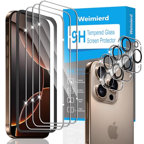 Weimierd Schutzfolie kompatibel mit iPhone 16 Pro Max für glas mit Rahmen Positionierhilfe, 3 Stück Folie + 3 Stück Kameraschutz, 9H Härte Folie,0.33mm Ultra-klar Displayschutzfolie Weimierd Schutzfolie kompatibel mit iPhone 16 Pro Max für glas mit Rahmen Positionierhilfe, 3 Stück Folie + 3 Stück Kameraschutz, 9H Härte Folie,0.33mm Ultra-klar Displayschutzfolie von Weimierd