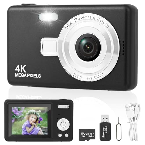 Digitalkamera Fotokamera mit 64GB Karte, 1080P FHD 40MP Kinder Kamera 2.4" LCD, Wiederaufladbare Kamera fotokamera mit 8X Digitalzoom digicam für Kinder, Erwachsene, Mädchen, Jungen (Schwarz) von Weinsamkeit