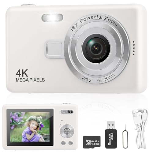 Digitalkamera Fotokamera mit 64GB Karte, 1080P FHD 40MP Kinder Kamera 2.4" LCD, Wiederaufladbare Kamera fotokamera mit 8X Digitalzoom digicam für Kinder, Erwachsene, Mädchen, Jungen (Weiß) von Weinsamkeit