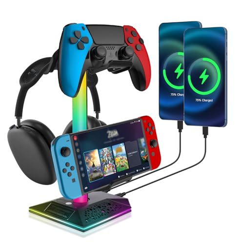Gaming Kopfhörer Ständer, RGB Headset Halterung, Kopfhörer Halterung Mit 10 Licht Modi, Usb Type-C Data Transfer And device Connection Charging, Suitable For All Headset Game Controllers (A) von Weinsamkeit
