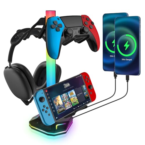 Gaming Kopfhörer Ständer, RGB Headset Halterung, Kopfhörer Halterung Mit 10 Licht Modi, Usb Type-C Data Transfer And device Connection Charging, Suitable For All Headset Game Controllers (B) von Weinsamkeit