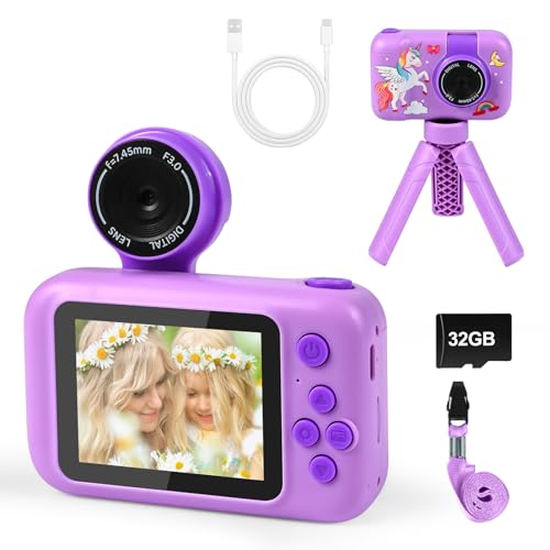 Kinder Kamera, Weinsamkeit 2.0”Display Digitalkamera Kinder, 1080P HD Anti-Drop Fotoapparat mit 32GB SD Karte, Geburtstagsgeschenk für 3-12Jahre Jungen und mädchen (Einhorn) von Weinsamkeit