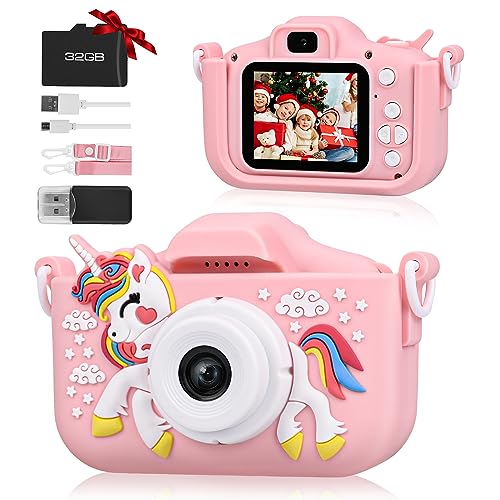 Kinder Kamera, Weinsamkeit 2.0”Display Digitalkamera Kinder, 1080P HD Anti-Drop Fotoapparat Kinder mit 32GB SD Karte, Geburtstagsgeschenk für 3 4 5 6 8 7 9 10 11 12Jahre Jungen und mädchen (Rosa) von Weinsamkeit