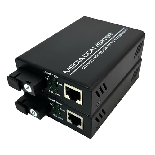 Gigabit Ethernet Medienkonverter Singlemode SC Transceiver Glasfaser Konverter 10/100/1000M RJ45 mit Zwei European Power Adapter,2 Pack von Weishuo