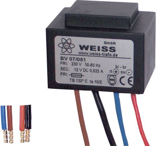 Weiss Elektrotechnik 07/051 Kompaktnetzteil Transformator 1 x 230V 1 x 12 V/DC 7.50W 625mA von Weiss Elektrotechnik