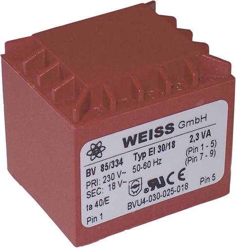 Weiss Elektrotechnik 85/332 Printtransformator 1 x 230V 1 x 12 V/AC 2.30 VA 192mA von Weiss Elektrotechnik