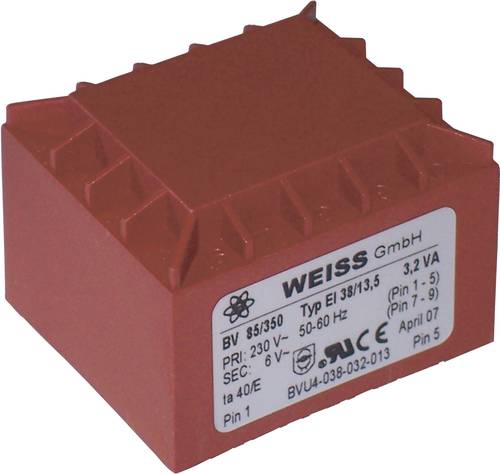 Weiss Elektrotechnik 85/350 Printtransformator 1 x 230V 1 x 6 V/AC 3.20 VA 533mA Weiss Elektrotechnik 85/350 Printtransformator 1 x 230V 1 x 6 V/AC 3.20 VA 533mA von Weiss Elektrotechnik