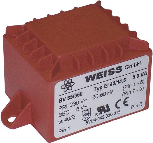 Weiss Elektrotechnik 85/361 Printtransformator 1 x 230V 1 x 9 V/AC 5 VA 556mA von Weiss Elektrotechnik