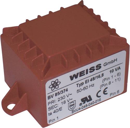 Weiss Elektrotechnik 85/371 Printtransformator 1 x 230V 1 x 9 V/AC 10 VA 1111mA von Weiss Elektrotechnik