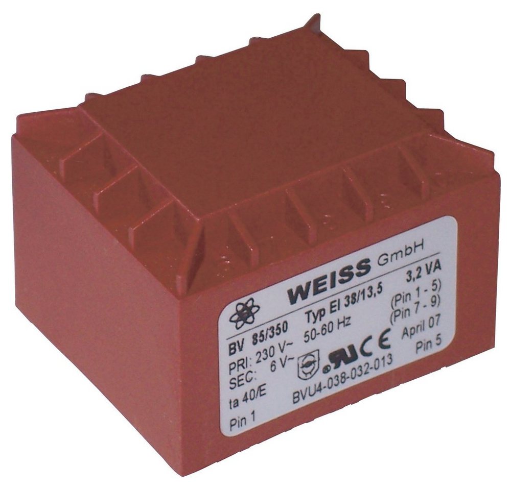 Weiss Elektrotechnik Weiss Elektrotechnik 85/352 Printtransformator 1 x 230 V 1 x 12 V/AC 3 Trafo Weiss Elektrotechnik Weiss Elektrotechnik 85/352 Printtransformator 1 x 230 V 1 x 12 V/AC 3 Trafo von Weiss Elektrotechnik