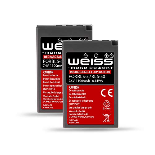 2x Olympus BLS-5 | BLS-50 Li-Ion Akku (7,4V 1100mAh) Kamera Akku für Olympus PEN E-PL2/E-PL3/E-PL5/E-PL6/E-PL7/E-PL8/E-PL9/E-P3 | E-PM1/E-PM2 | E-M10 Mark II III | Stylus 1/1s von Weiss - more power + von Weiss - More Power +