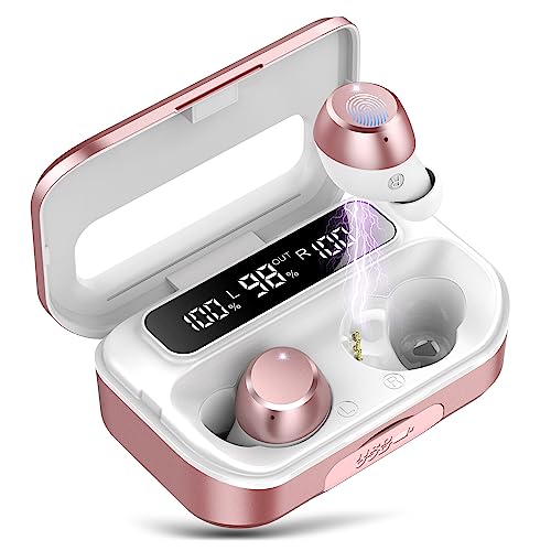 Wekily In Ear Bluetooth Kopfhörer, V5.3 Kabellos Kopfhörer mit 2600mAh Ladekoffer, 108 Std Spielzeit, LED Anzeige, Kraftvoller Bass, Klar Sprech Ohrhörer ENC Lärmreduzierung für Arbeit/Sport(Rosé) von Wekily