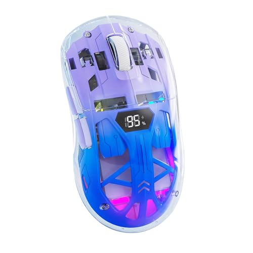 Kabellose Maus für Laptop, Transparent RGB Mechanische Dual Mode Bluetooth Maus Digital Display Leise Mäuse 6 Tasten Wiederaufladbar für Notebook PC Büro Home Work (Blau) von Wekity
