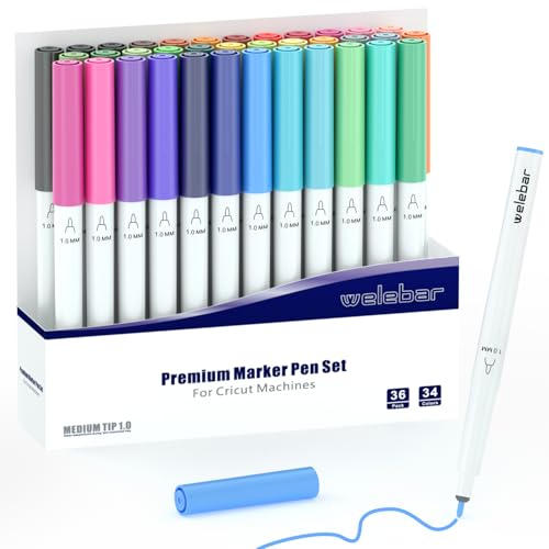 Welebar 1,0 Spitze Marker Stifte für Cricut Maker 3 Explore Air 2, Set mit 36 Stück, Medium Point Stifte für Schreiben und Zeichnen, Kompatibel mit Cricut Schneidemaschine von Welebar