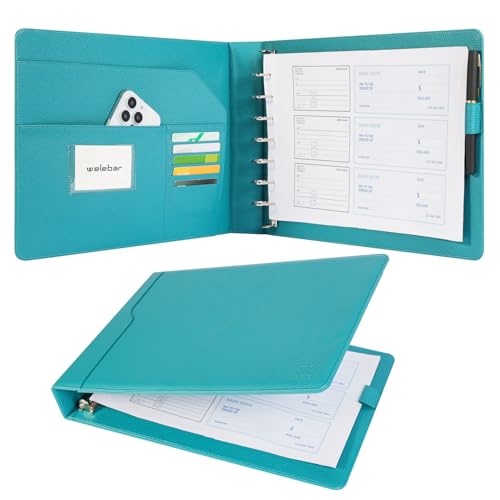 Welebar 7-Ring-Business-Check-Ordner für 9 x 13 Blatt, Kapazität 600 Schecks, PU-Leder, Portfolio mit Aufbewahrungs-Organizer und Reißverschlusstasche von Welebar
