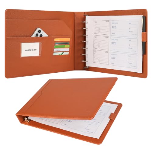 Welebar 7-Ring-Business-Check-Ordner für 9 x 13 Blatt, Kapazität 600 Schecks, PU-Leder, Portfolio mit Aufbewahrungs-Organizer und Reißverschlusstasche von Welebar