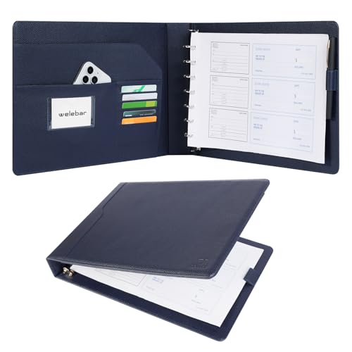 Welebar 7-Ring-Business-Check-Ordner für 9 x 13 Blatt, Kapazität 600 Schecks, PU-Leder, Portfolio mit Aufbewahrungs-Organizer und Reißverschlusstasche von Welebar
