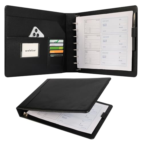 Welebar 7-Ring-Business-Check-Ordner für 9 x 13 Blatt, Kapazität 600 Schecks, PU-Leder, Portfolio mit Aufbewahrungs-Organizer und Reißverschlusstasche von Welebar