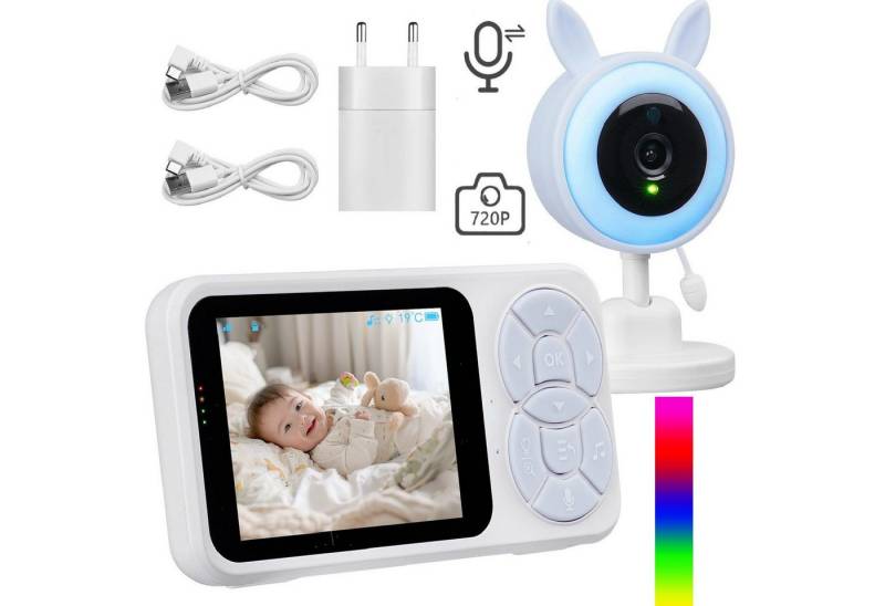 Welikera Babyphone 3.5" 720P Baby Monitor mit Kamera, Gegensprechfunktion, Nachtsicht, Weinen-Erkennung, RGB-Vollfarb-Nachtlicht, Fütterungserinnerung, VOX, Gegensprechfunktion, Temperaturüberwachung & Schlaflieder von Welikera