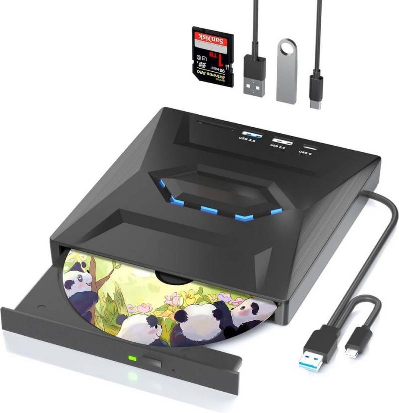 Welikera Externe CD DVD Laufwerk, USB 3.0, Typ-C, SD/TF Kartenleser Anschlüsse DVD-Brenner von Welikera