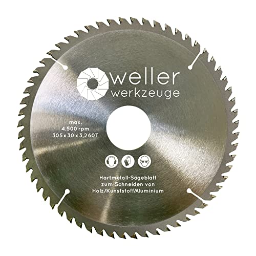 WELLERWERKZEUGE | Profi HM Kreissägeblatt Sägeblatt 305x30mm und 305x25mm 60 Zähne für holz Kunststoff Aluminium universal passend für Kreissäge Tischsäge Gehrungssäge Kappsäge Makita von Wellerwerkzeuge