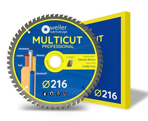 WELLERWERKZEUGE | Profi MULTICUT Kreissägeblatt Sägeblatt 216x30mm + 25mm 60 Zähne für Holz Kunststoff Aluminium passend für Akku Kreissäge Tischsäge wie Bosch Metabo Einhell WELLERWERKZEUGE | Profi MULTICUT Kreissägeblatt Sägeblatt 216x30mm + 25mm 60 Zähne für Holz Kunststoff Aluminium passend für Akku Kreissäge Tischsäge wie Bosch Metabo Einhell von Wellerwerkzeuge