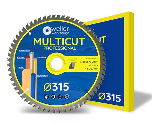 WELLERWERKZEUGE | Profi MULTICUT Kreissägeblatt Sägeblatt 315x30mm + 25mm 60 Zähne für Holz Kunststoff Aluminium passend für Akku Kreissäge Tischsäge für Makita Metabo Scheppach von Wellerwerkzeuge