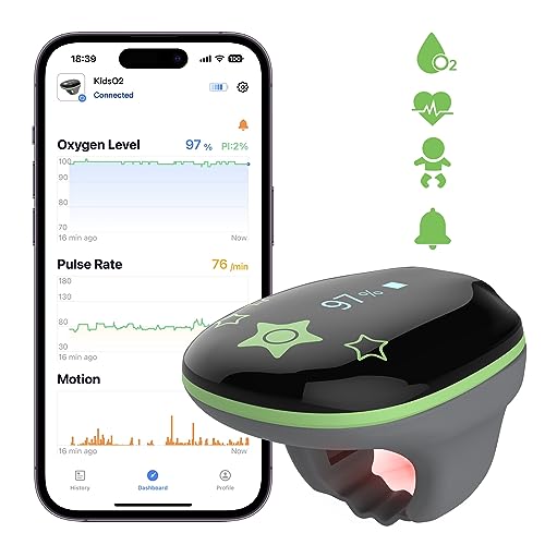 Kinder Pulsoximeter, Pädiatrisches Wearable Health Monitor KidsO2 Ring für Kinder, Tragbarer Bluetooth Kinder Schlaf Monitor Health Tracker mit APP&PC Bericht, Geschenk für Jungen Mädchen von Wellue