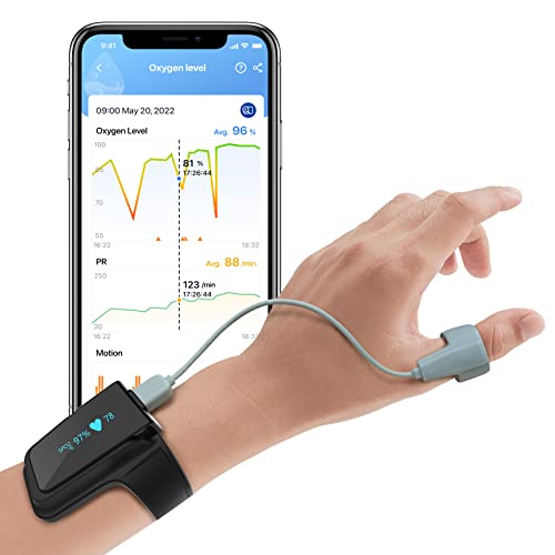 Wellue tragbarer Schlafmonitor für das Handgelenk - Bluetooth Pulsmesser Gesundheit Tracker|O2-Sättigungsniveau und Herzfrequenz über Nacht, Intelligente Vibration mit kostenloser APP & PC-Bericht von Wellue