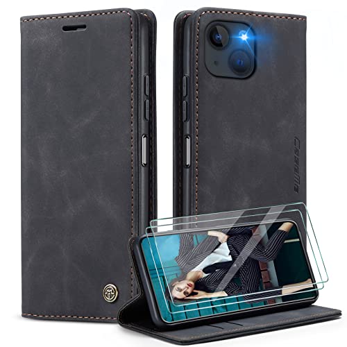 CaseMe Handyhülle für iPhone 14 Pro Max Hülle +2 Stück Panzerglas Schutzfolie, Premium Leder Brieftasche Schutzhülle [Kartenfach][Stand] für iPhone 14 Pro Max, Schwarz von WenBaby