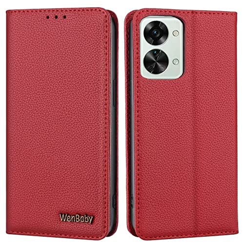 Handyhülle für OnePlus 11 5G Hülle Echtes Leder,WenBaby [Kartenfach] [Magnet] [Standfunktion] [RFID Blocker] Stoßfest Schutzhülle TPU Wallet Lederhülle,Rot von WenBaby