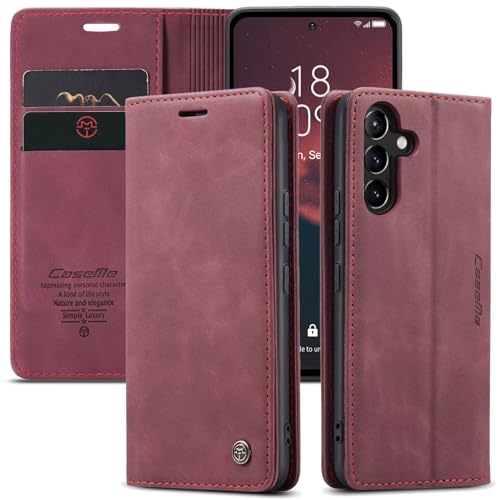 WenBaby CaseMe Handyhülle für Samsung Galaxy S9 Plus Hülle +2 Stück Panzerglas Schutzfolie, Premium Leder Brieftasche Schutzhülle [Kartenfach][Stand] für Samsung Galaxy S9 Plus, Rot von WenBaby