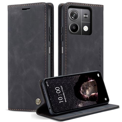 WenBaby CaseMe Handyhülle für Xiaomi Redmi Note 13 5G Hülle +2 Stück Panzerglas Schutzfolie, Premium Leder Brieftasche Schutzhülle [Kartenfach][Stand] für Xiaomi Redmi Note 13 5G, Schwarz von WenBaby